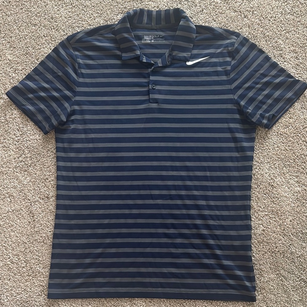 Nike Blue Striped Polo Shirt Sporty Classic